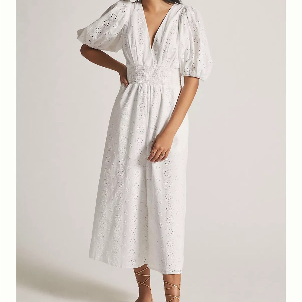 Hutch Anthropologie White Eyelet Smocked Waist Jumpsuit XSP